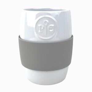 Pampered Chef Ceramic Microwave Cooking Mug w/ Gray Silicone Sleeve No Lid EUC